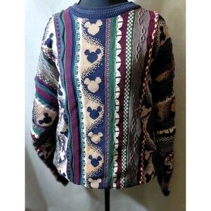 Vintage 90s Disney Store Womens 3D Coogi Style Knit Sweater Mickey Mouse M/L